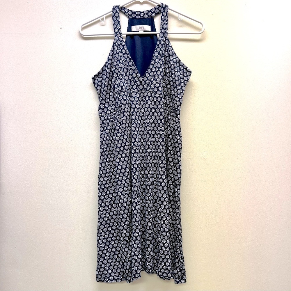 Ann Taylor LOFT Navy Blue White Sleeveless Mini Dress Women's Size S